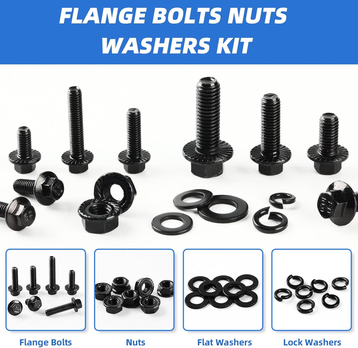 280-Piece Grade 10.9 Metric Flange Bolt & Nut Assortment (M6, M8, M10)